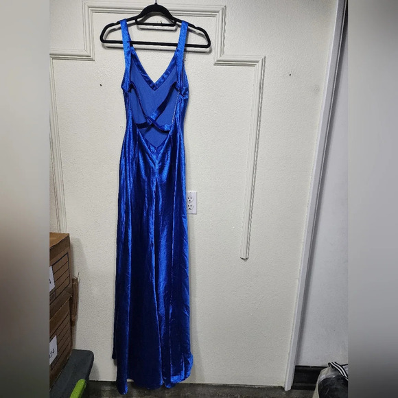 Lulus Perfectly Classy Royal Blue Satin Strappy Maxi Dress Wedding Party Prom - Picture 7 of 8